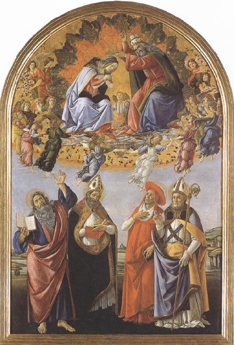  Coronation of the Virgin,with Sts john the Evangelist,Augustine,jerome and Eligius or San Marco Altarpiece (mk36)